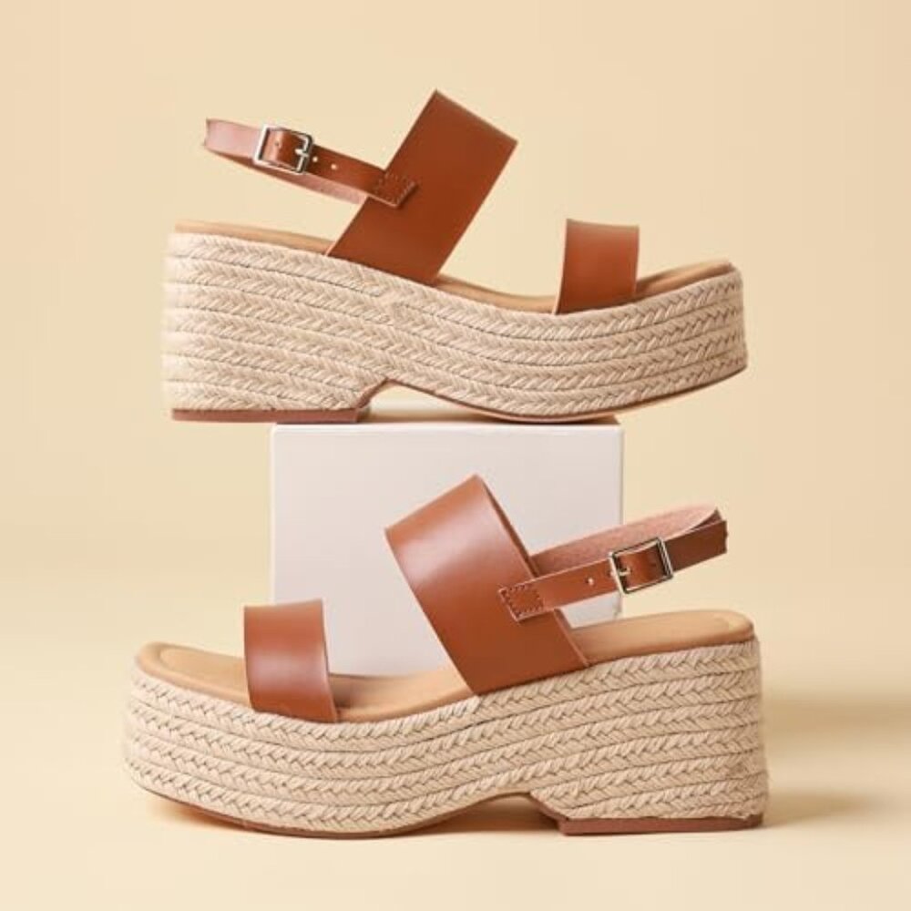 Platform Sandals Women Open Toe Ankle Strap Summer Wedge Espadrille Sandals Cute
